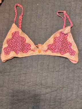 PLAYBOY Intimates Pink and Cream Lace Triangle Bralette XL